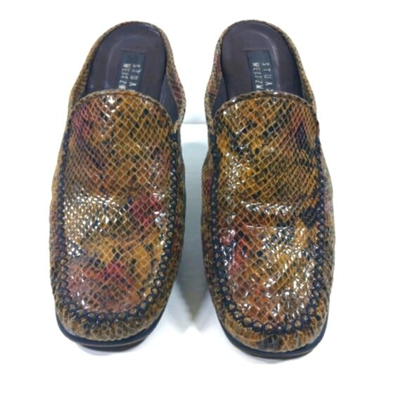 SS1595 GUC $488 Stuart Weitzman Snakeskin Embossed Mules 9.5B - Picture 3 of 8